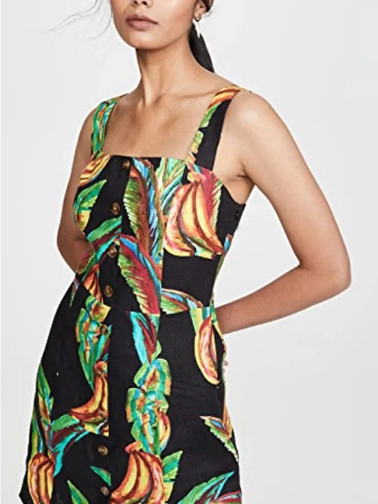 NWT Farm Rio Preta Banana Linen Mini Black Multi-Color Dress - Picture 3 of 4